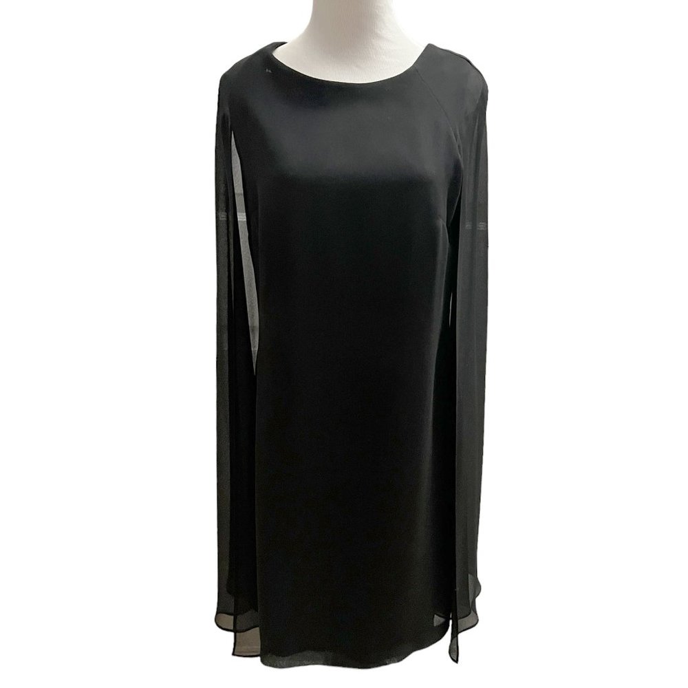Xscape Women's Size 14 Black Sleeveless with Chiffon Cape Dress